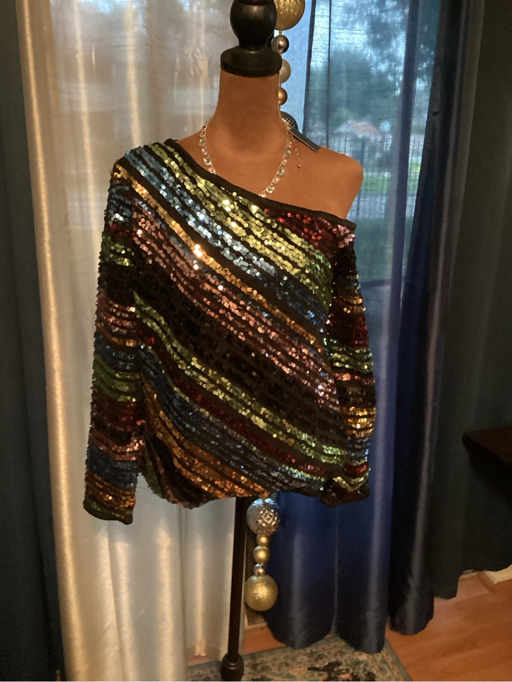 SHEIN Black Sequined Off the Shoulder Top